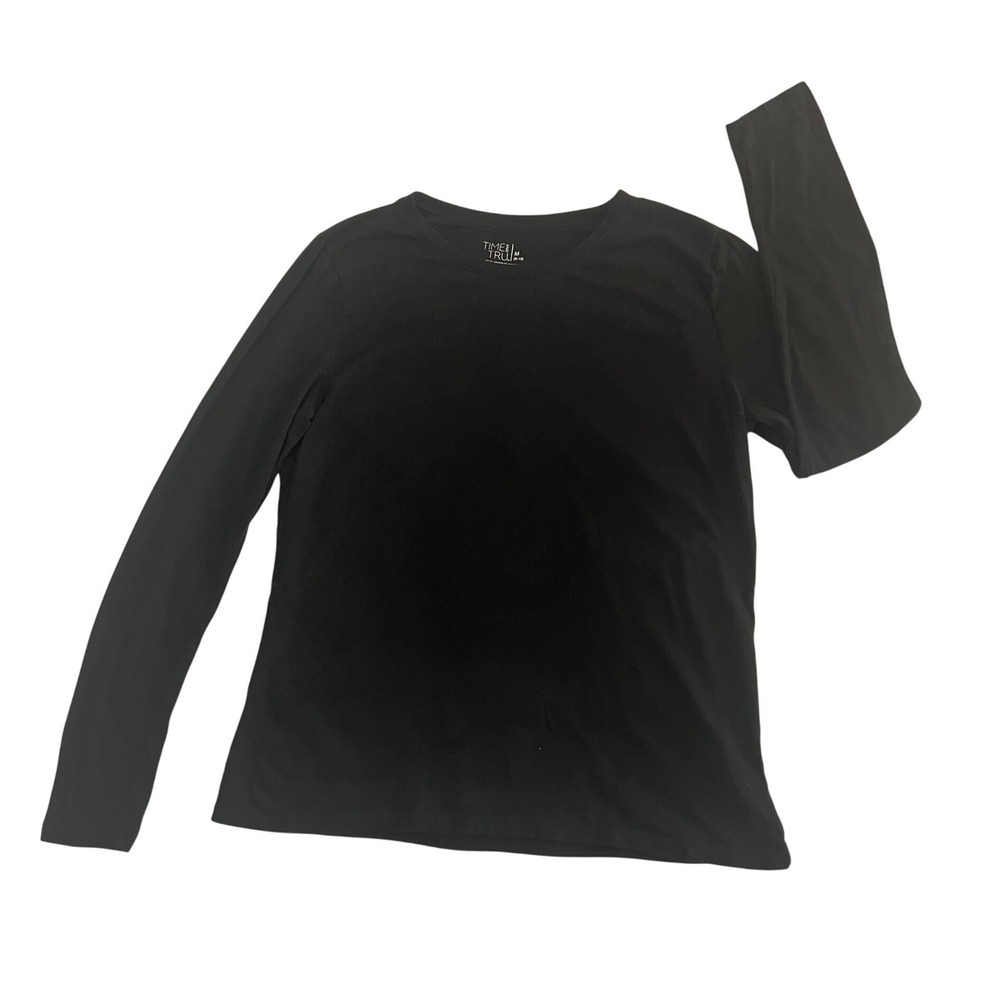 Time and Tru Black Long Sleeve Crew Neck Cotton T-Shirt Size M 8-10 (1044)